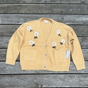 New Luna Ivy Daisy Embroidered Cardigan - Mustard in Size Large